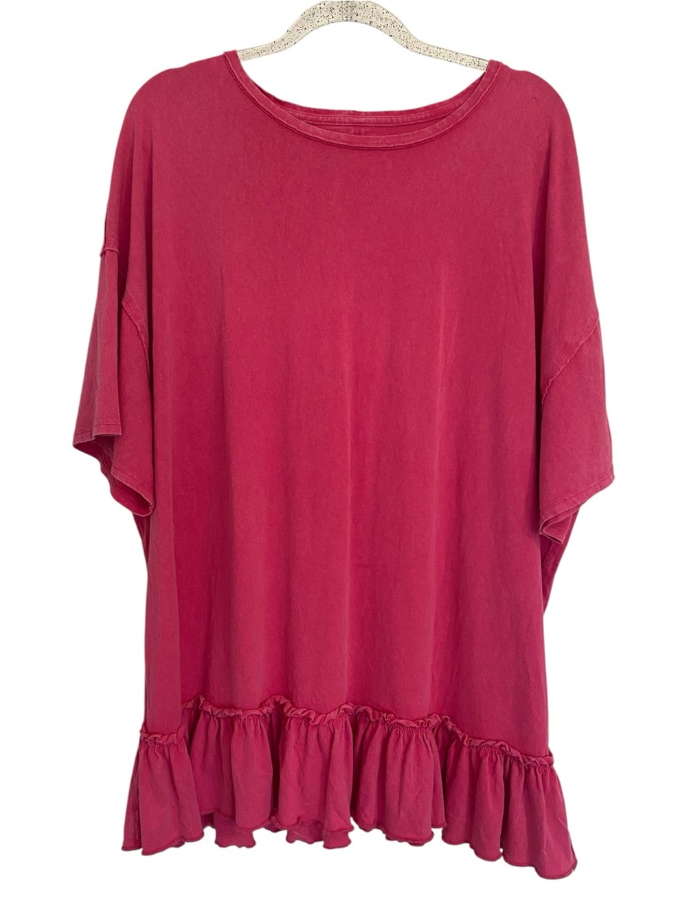 We the Free Why Yes Oversized Pink Tiered Ruffle Hem Tunic Top L